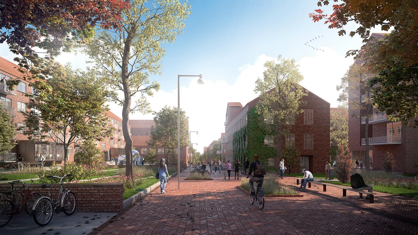 [Translate to English:] Aarhus Universitets kommende campus, der bliver bygget på Kommunehospitalets gamle arealer, Universitetsbyen, bliver et såkaldt Living Lab i projektet med fokus på sundhed og bæredygtig byudvikling. Visualisering: AART Architects.